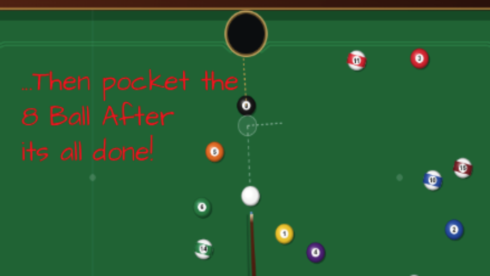The Billiards Club aiming the 8-ball into the corner pocket to win the match