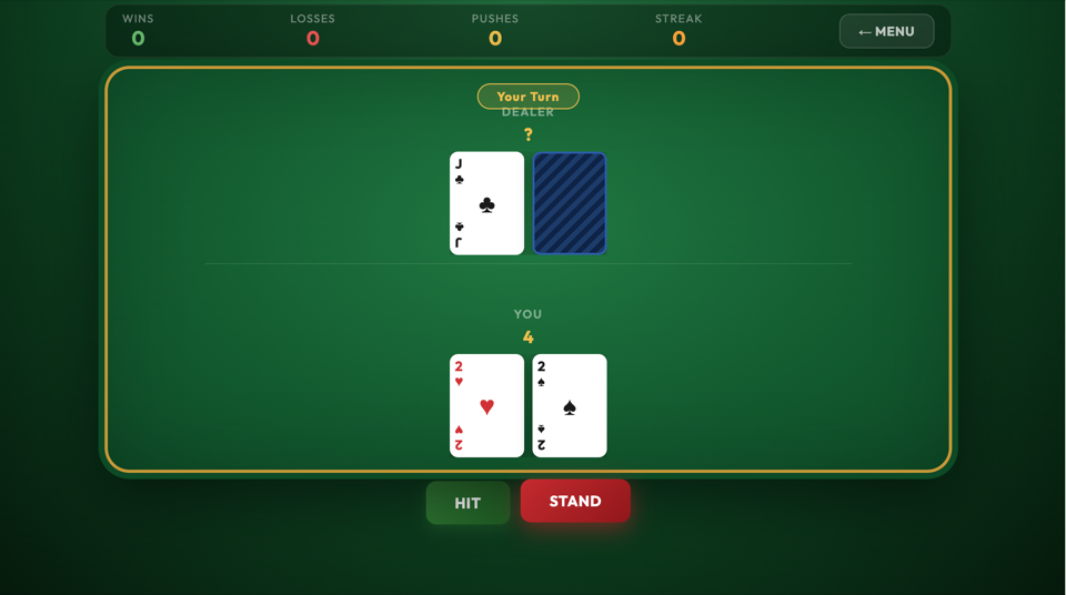 Blackjack gameplay screenshot 2