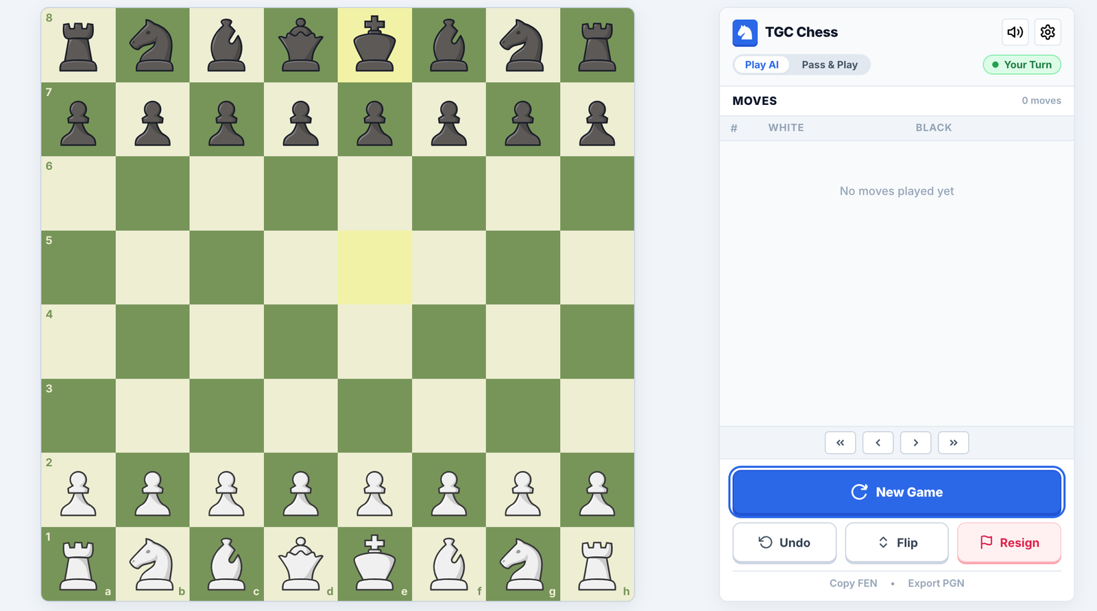 TGC Chess Starting Board Layout