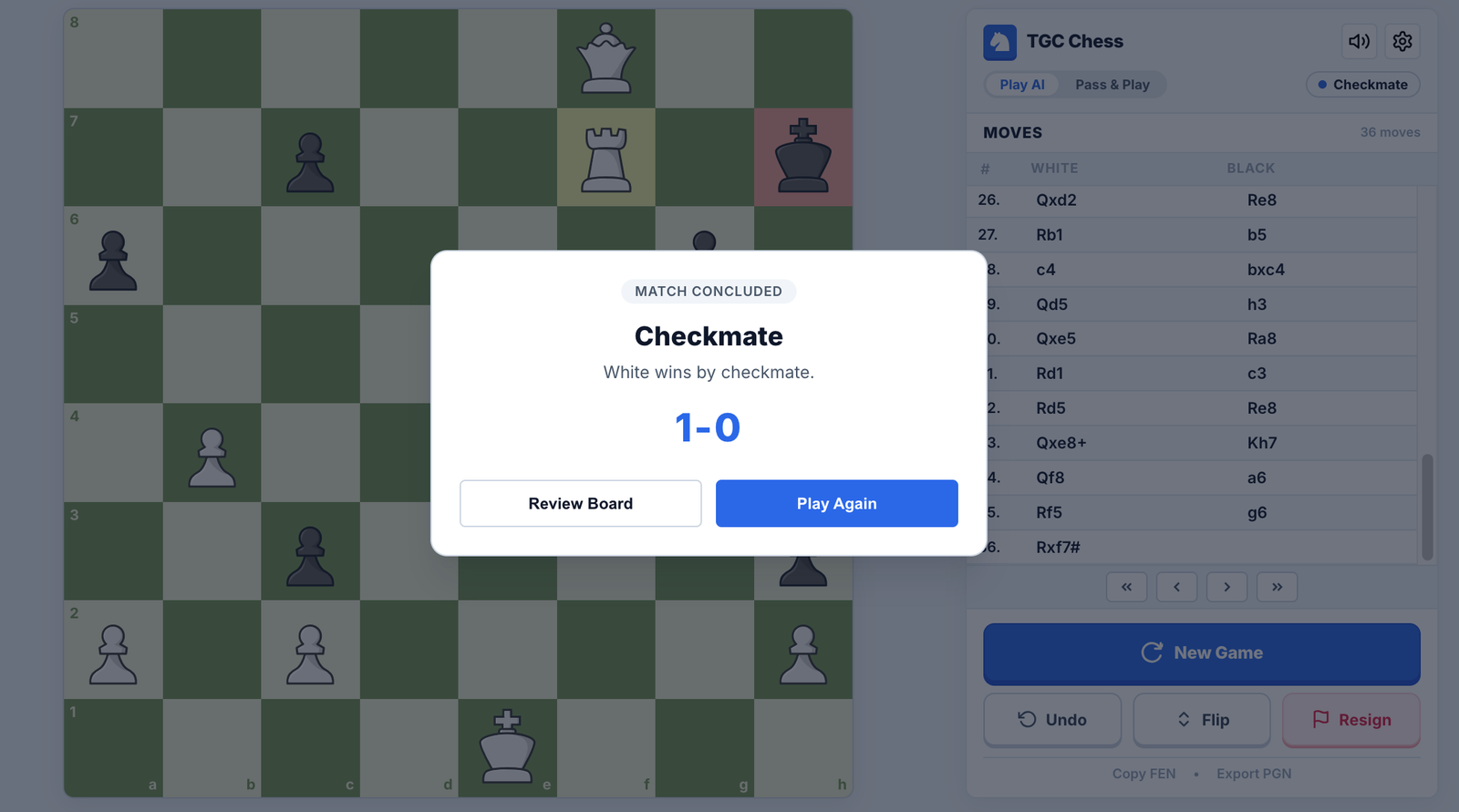 TGC Chess Checkmate Victory Screen