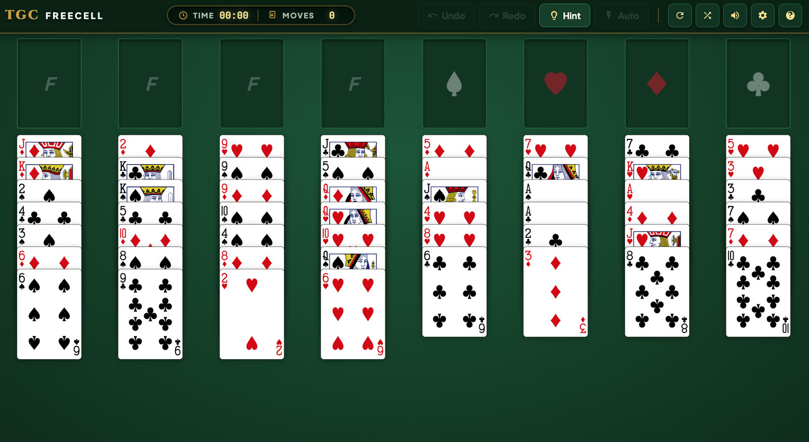 TGC FreeCell Opening Board Deal Layout