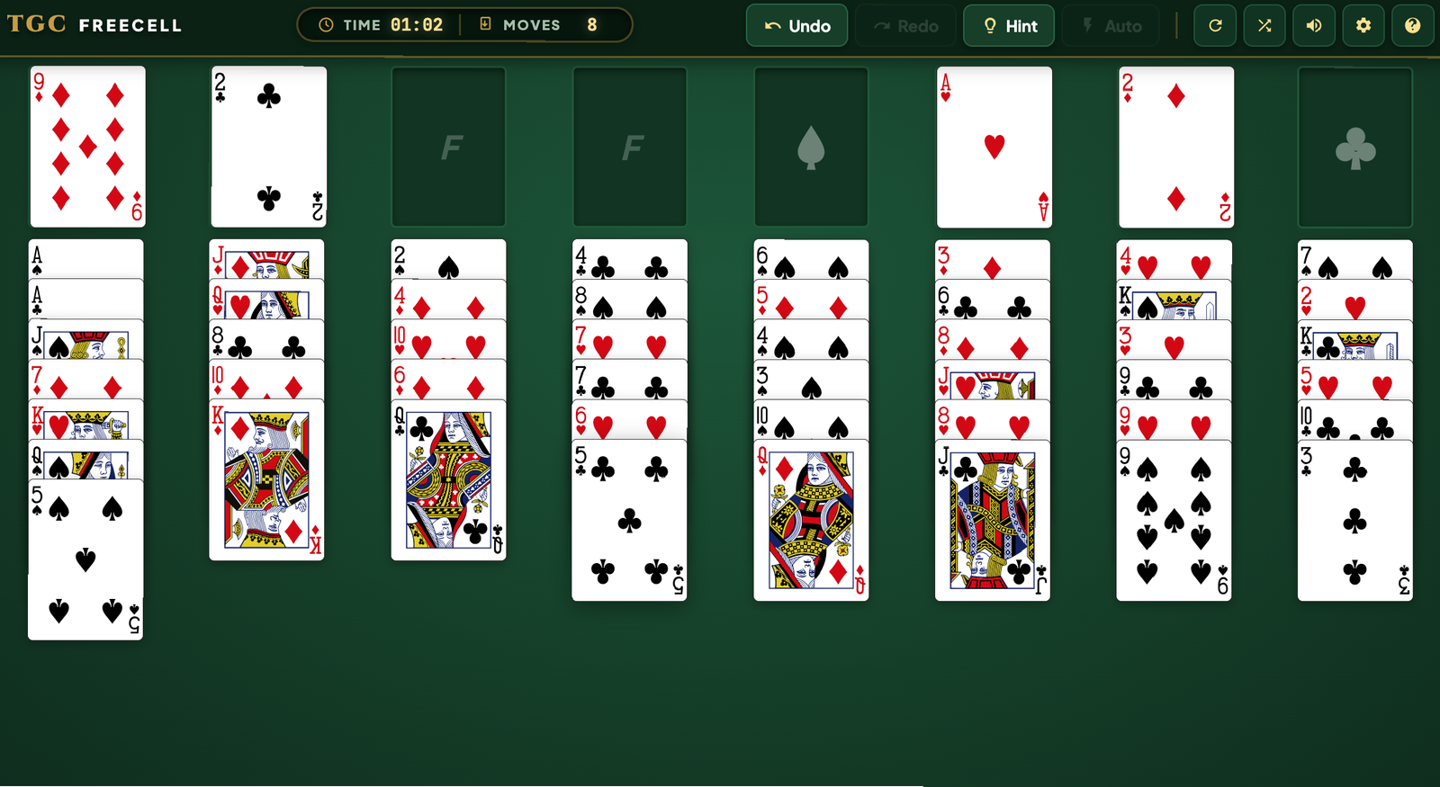TGC FreeCell Free Cell Staging & Cascade Building